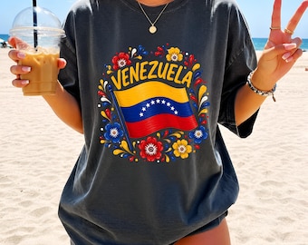 Venezuela PNG Sublimation, Floral Venezuela Flag Shirt Design, Venezuelan Pride DTF Download, Venezuela Folk Flower Clipart, Venezolana Gift
