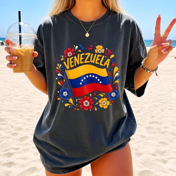 Venezuela PNG Sublimation, Floral Venezuela Flag Shirt Design, Venezuelan Pride DTF Download, Venezuela Folk Flower Clipart, Venezolana Gift