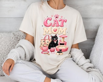 Cat Mom PNG Sublimation, Pink Cat Mom Shirt Design, Cat Lover DTF Download, Coquette Cat Mama Collage Clipart, Cute Cat Mom PNG Art Gift
