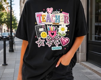 Teacher PNG Sublimation, Coquette Teacher Shirt Design, Back to School DTF Download, Teacher Life Collage Clipart, Cute Teacher PNG Art Gift