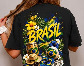 Brasilien-Hemd, Brasilien-Flaggen-T-Stück, brasilianischer Stolz-Hemd, tropisches Brasilien-Fußball-Hemd, Brasilien-Urlaubs-Andenken-Komfortfarben-Hemd