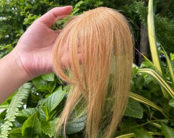 Strawberry Blonde Human Hair Topper, 4x6 Mini Base, Face Framing Fringe Bangs