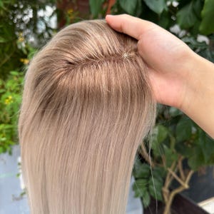 12" Human Hair Topper 4.3x4.7" Lace Base Light Ash Platinum Blonde T4-1001#