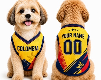 Colombia Pet Soccer Jersey, Personalized Name Number Mesh Jersey, Team Dog Cat Shirt, Game Day Outfit for Dogs, Football Cat Clothes