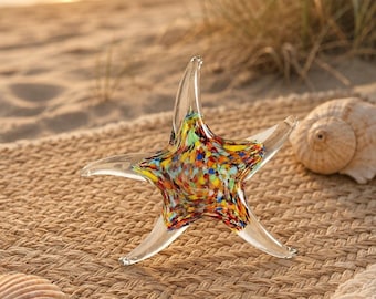 Handmade Glass Starfish Sculpture, Colorful Murano Style Sea Star Decor, Coastal Home Decor, Ocean Lover Gift, Beach House Decoration