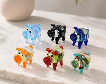 Handgemaakt glazen varken beeldje, mini geblazen glazen varken ornament, schattig boerderij dieren decor, kleine glazen dierensculptuur, cadeau varkensliefhebber