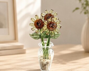 Handmade Glass Sunflower Decor, Mini Sunflower Glass Flower, Glass Flower Ornament, Desk Decor, Home Decor, Sunflower Gift, Christmas gifts