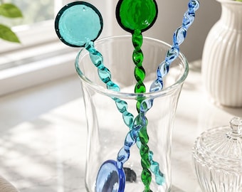 Handmade Glass Swizzle Stick, Colorful Cocktail Stirrer, Reusable Drink Mixing Spoon, Coffee Bar Accessory, Barware Gift