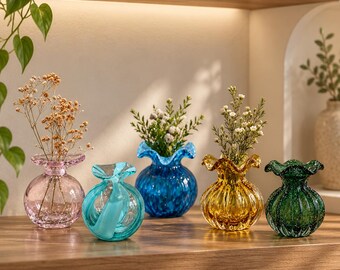 Handmade Blown Glass Bud Vase, Colorful Mini Flower Vase, Small Art Glass Vase, Table Decor, Housewarming Gift for Her
