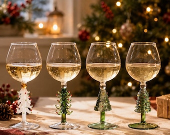 Handmade Christmas Tree Wine Glass, Festive Holiday Goblet, Unique Christmas Barware, Xmas Dinner Table Decor, Holiday Gift