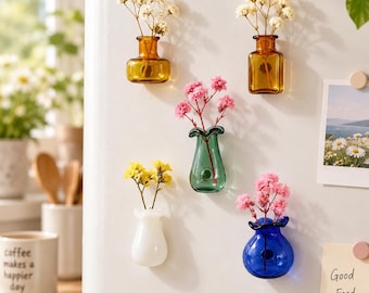 Mini Glass Vase Fridge Magnet, Tiny Flower Vase Magnet, Handmade Refrigerator Decor, Cute Kitchen Gift
