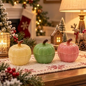 Bocal à pommes en verre avec couvercle, bonbonnière colorée, boîte à bijoux citrouille, décoration d'automne, cadeau de Noël pour elle