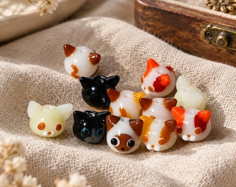 Handmade Glass Cat Beads, Cute Lampwork Kitty Beads, Animal Beads for Bracelet, Jewelry Making Supplies