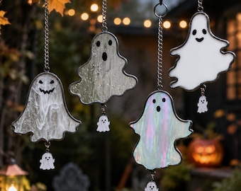 Halloween Glass Ghost Ornament, Handmade Suncatcher Window Decor, Cute Spooky Hanging Decoration, Fall Home Decor, Unique Halloween Gift