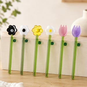Handmade Glass Flower Stirrer, Cute Floral Glass Spoon, Daisy Tulip Drink Mixer, Coffee Cocktail Stir Stick, Gift for Her，Christmas gifts