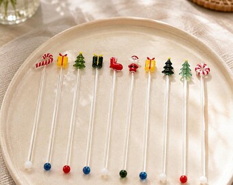 Handmade Christmas Glass Drink Stirrers, Holiday Cocktail Swizzle Sticks, Festive Barware, Christmas Party Gift