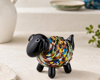 Schaffigur aus Glas, buntes oder weißes Lammornament, Bauernhoftier-Skulptur, Dekoration fürs Landhaus, Geschenk für Schafliebhaber