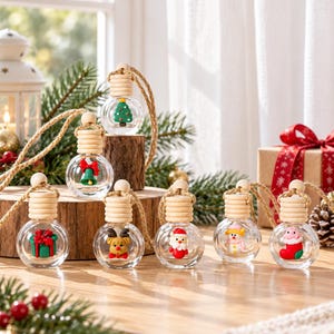 Christmas Car Diffuser Bottle, 10ml Hanging Glass Air Freshener, Santa Snowman Reindeer Car Charm, Cute Holiday Gift for Her