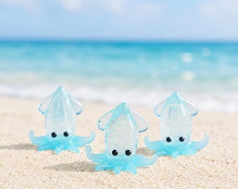 Handmade Glass Squid Figurine, Miniature Sea Animal Decor, Cute Ocean Desk Ornament, Beach House Decor, Marine Life Gift