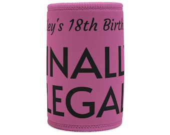 Enfriador de latas "Finalmente Legal" / Aislante rosa para latas de cumpleaños número 18