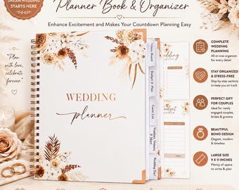 Boho Wedding Planner Book | Bridal Organizer, Engagement Gift (9x11 Inches)