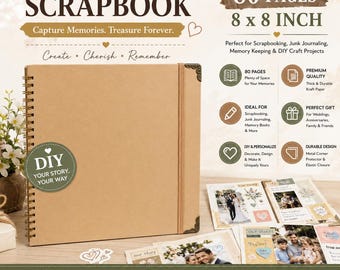 8x8 Inch Scrapbook Album | 80 Page Junk Journal for Memories