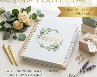 Wedding Planner Book | Bridal Planning Organizer with Countdown Calendar | Floral Bride Gift
