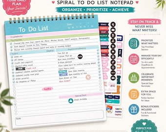 Spiral To Do List Notepad | Undated Daily Planner, Work & Home Task Checklist Pad
