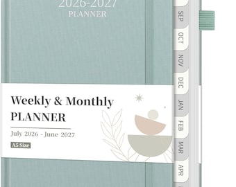 Blue Linen Planner 2026-2027 | Weekly Monthly Academic Organizer | School Office Calendar