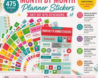 Monthly Planner Stickers | 475 Planner Sticker Set | Calendar, Journal & Agenda Organization