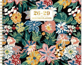 Floral Monthly Planner 2026-2029 | 3 Year Calendar Jul 2026–Jun 2029 | Tabs Notes Pocket Organizer