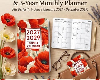 2027-2029 Pocket Planner | 3 Year Monthly Calendar | Purse Planner Jan 2027-Dec 2029