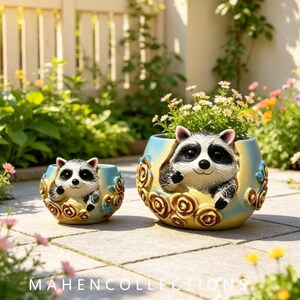 Cute Raccoon Resin Planter Pot, Embossed Rose Animal Flower Pot, Garden  Indoor Decor, Gift for Plant & Animal Lovers