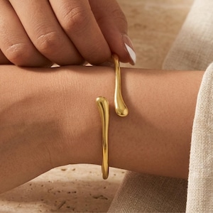 Minimalist Cuff Bracelet, Open Bangle Bracelet, Dainty Waterproof Jewelry, Gold Silver Bracelet, Gift for Her
