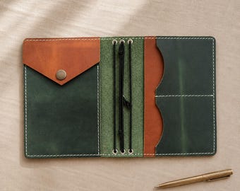 Funda de cuero personalizada para cuaderno A6 y A5, funda recargable para cuaderno de viaje, bolsillo con cierre a presión, ranuras para tarjetas, regalo grabado personalizado.