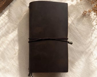 Funda personalizada de cuero para cuaderno de viaje, funda recargable estándar TN, cuaderno minimalista de cuero, regalo personalizado A5 A6