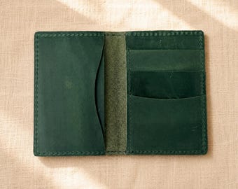 Cartera delgada de cuero personalizada, cartera plegable con tarjetero, cartera minimalista, regalo para él, para uso diario.