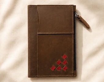 Inserto de cuero para cuaderno de viaje A6 A5, bolsillo con cremallera para diario, ranuras para tarjetas, cierre a presión, organizador TN personalizado