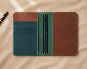 Funda de cuero personalizada para cuaderno A5 y A6, funda recargable para cuaderno de viaje, funda de cuero para cuaderno con ranuras para tarjetas.