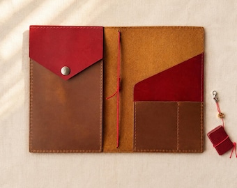 Funda de cuero personalizada para cuaderno, funda estándar para cuaderno de viaje TN, cuaderno de cuero a medida, cuaderno TN recargable con bolsillo a presión y ranuras para tarjetas.