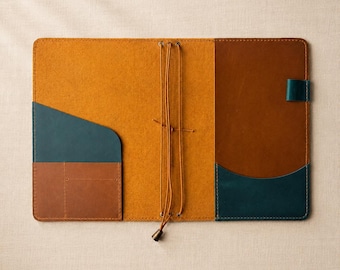 Funda de cuero personalizada para cuaderno, funda de cuero para diario tamaño A5, cuaderno de viaje recargable con ranuras para tarjetas.