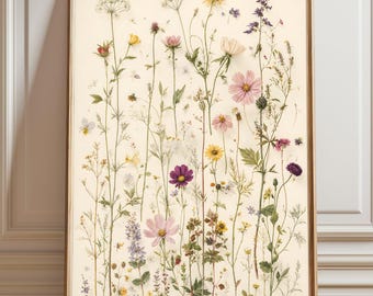 Wildflower Poster, Botanical Art Print, Floral Illustration, Nature Wall Decor, Serenity Digital Artwork