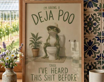 Póster humorístico de ranas, lámina artística Deja Poo, ilustración caprichosa, decoración de pared para baño, divertida obra de arte para el baño