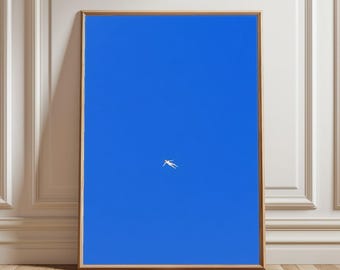Póster figurativo, lámina de arte minimalista, ilustración flotante, decoración de pared azul, obra de arte contemplativa, póster de agua, arte oceánico