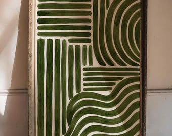 Green Abstract Line Art Print – Modern Minimalist Green Geometric Poster, Contemporary Wall Decor, Mid Century Inspired Artwork