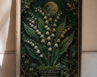 Lily of the Valley Moon Garden Wall Art Print | Emerald Botanical Folk Art Decor