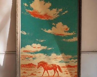 Retro Wild Horse Printable Wall Art | Vintage Western Desert Poster