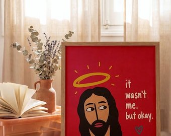 Rolig Jesus Digitalt Tryck – Färgglad Kristen Meme Väggkonst Nedladdningsbar Utskrivbar Poster