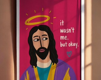 Rolig Jesus-väggkonsttryck: Färgglad kristen humortavla för vardagsrum, sovrum och kontor