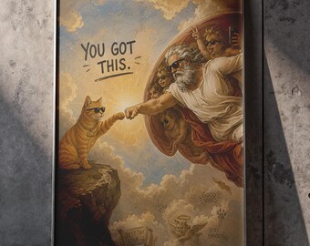 Michelangelo Parody, Humorous Renaissance Meme, Funny Cat Poster Print